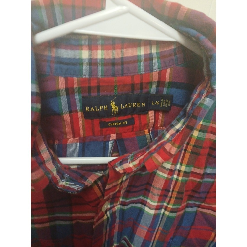 Polo Ralph Lauren Shirt Men's Large Madras Plaid Long Sleeve Flesh Pony EUC - Picture 6 of 6
